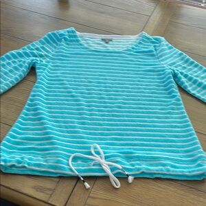 Talbots Aqua and White Striped Top size Med